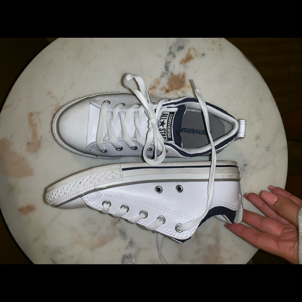 White leather/canvas material converse
